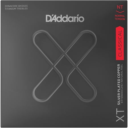 D'Addario XT Silver-Plated Copper Dynacore Titanium Classical Guitar Strings, Normal Tension, Light, 28-44w