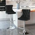 thumbnail image 4 of Swivel Bar Stools Set of 2, PAPROOS 25-33''Adjustable Height Bar Stool with Back, Velvet Upholstered Counter & Bar Height Bar Stool with Button Tufted & Nail Trim, Kitchen Island Chair, Black&Silver, 4 of 12
