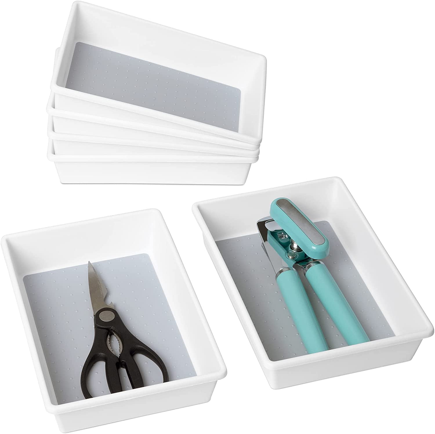 Plastic Drawer Organizer - Set of 6 - 9.75 x 6.75 Inch - White and Gray ...
