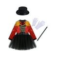 thumbnail image 3 of dPois Kids Girls Deluxe Circus Outfit Long Sleeve Tassel Shoulder Tutu Leotard Dress with Hat Gloves Red 6, 3 of 7
