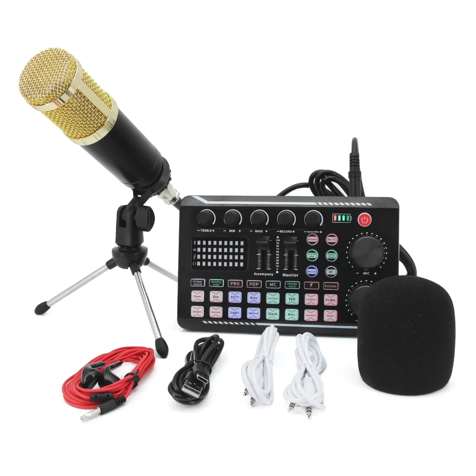 DJ Equipment Microphone Sound Card Console Studio Sound Card Kit Cable Phone Mixing Computer Live Voice Mixer F998 Sound Card ,Precision Control