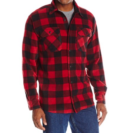 Wrangler NEW Red Mens Size Large L Fleece Plaid-Print Button Down Shirt 438