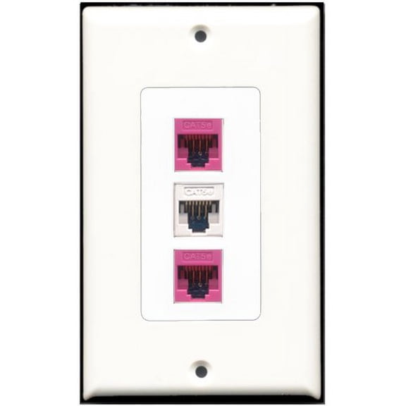 RiteAV - 1 Port Cat5e Ethernet White 2 Port Cat5e Ethernet Pink Wall Plate Decorative