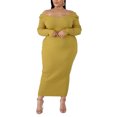 thumbnail image 2 of Women's Maxi Dress: Long Sleeve Bodycon Casual Spring Summer Dresses with V Neck Khaki 3XL, 2 of 4