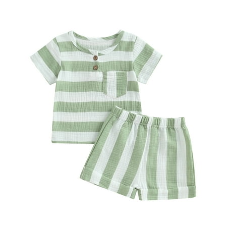 

Sunisery 2Pcs Baby Boy Girl Striped T-Shirt Tops Elastic Waist Shorts With Pocket
