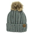 thumbnail image 1 of C.C Thick Cable Knit Faux Fuzzy Fur Pom Fleece Lined Skull Cap Cuff Beanie, Confetti Natural Gray, 1 of 4