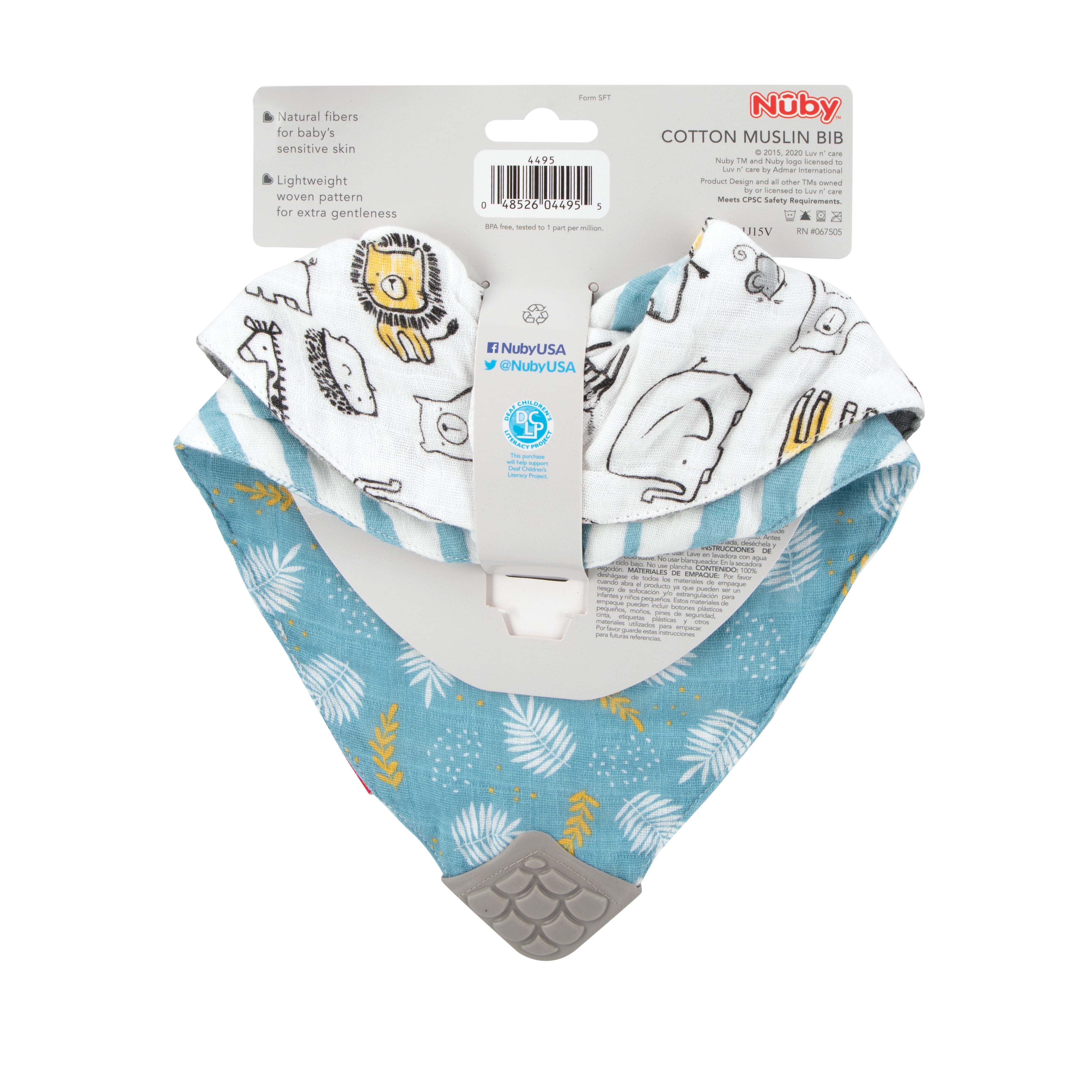 Nuby Cotton Pattern Muslin Bib for Babies and Toddlers, 2 Pack