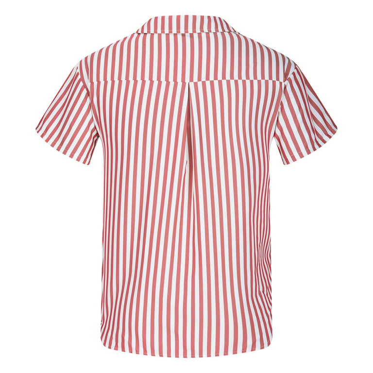 Vsssj Hawaiian Shirts for Men Slim Fit Striped Short Sleeve Button Down Cardigan Shirts Casual Summer Trendy Vacation Beach T-shirts Hot Pink XXL