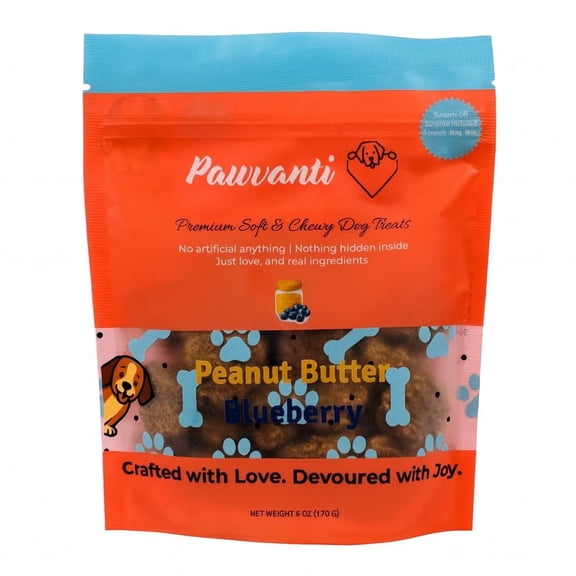 Pawvanti Peanut Butter Blueberry Soft Treats for Dogs, 6 oz Pouch