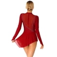 thumbnail image 7 of iiniim Women's Figure Ice Skating Long Sleeve Shiny Rhinestones Roller Skating Dress Burgundy XXL, 7 of 7