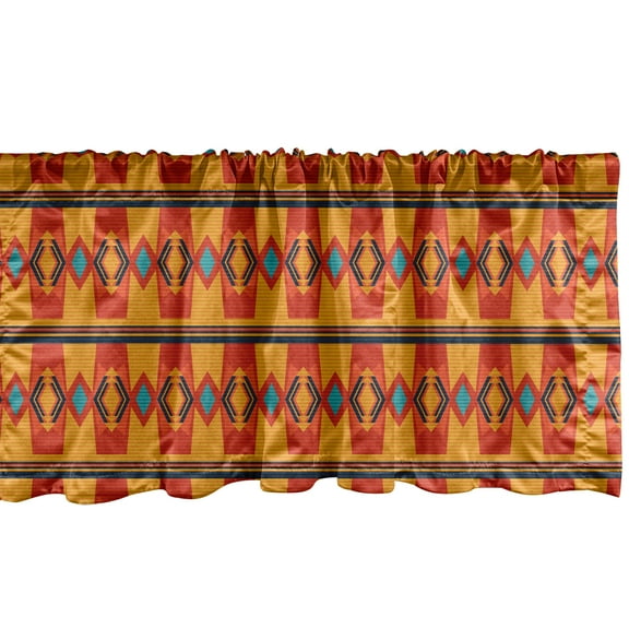 Ambesonne Aztec Window Valance, Warm Tones Geometrical Art, 54" X 18", Vermilion Marigold Blue