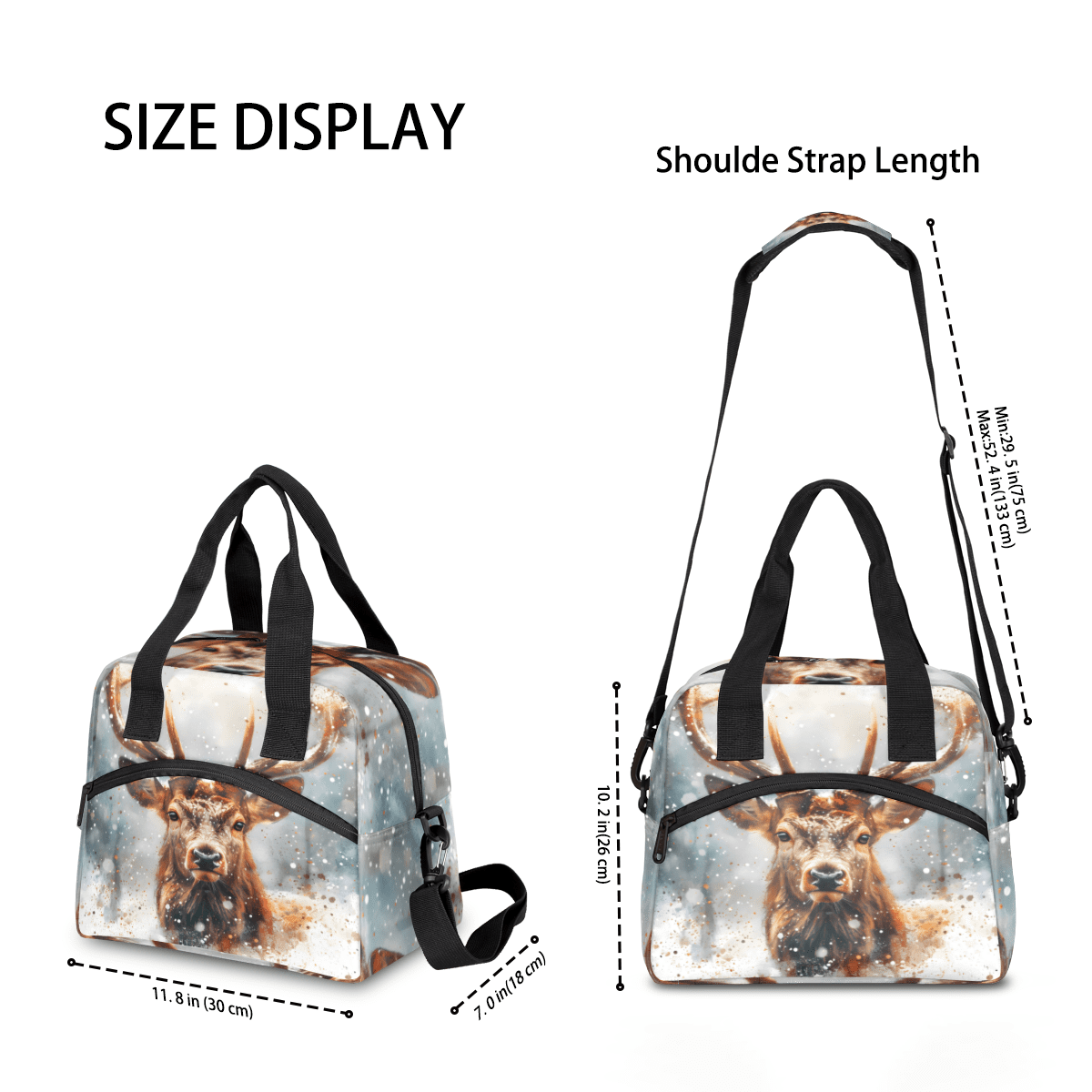 Herdesigns Deer Moose Insulated Lunch Bag for Women Men Adults Large Reusable Lunch Box Leakproof Portable Cooler Tote Bags with Adjustable Shoulder Strap