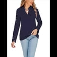 thumbnail image 2 of Blusa Elegante de Encaje con Cuello en V para Mujer, Larga, con Ojales, Estilo Floral para Fiestas. Azul Oscuro XXL, 2 of 7
