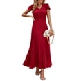 thumbnail image 1 of Vestido largo PRETTYGARDEN Verano 2025 con cuello en V y manga corta con volantes, 1 of 9