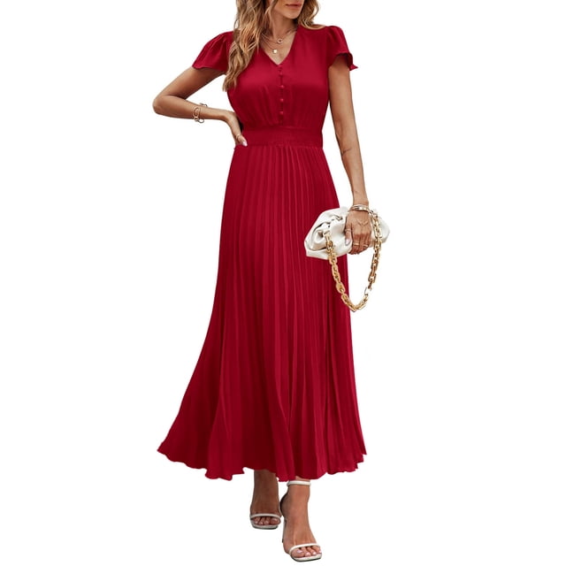 Vestido largo PRETTYGARDEN Verano 2025 con cuello en V y manga corta con volantes