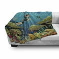 thumbnail image 3 of Diver Soft Flannel Fleece Throw Blanket, Colorful Underwater Pattern with Sorts of Fish and a Lady Exploring Deep Waters, Cozy Plush for Indoor and Outdoor Use, 50" x 60", Multicolor, by Ambesonne, 3 of 6