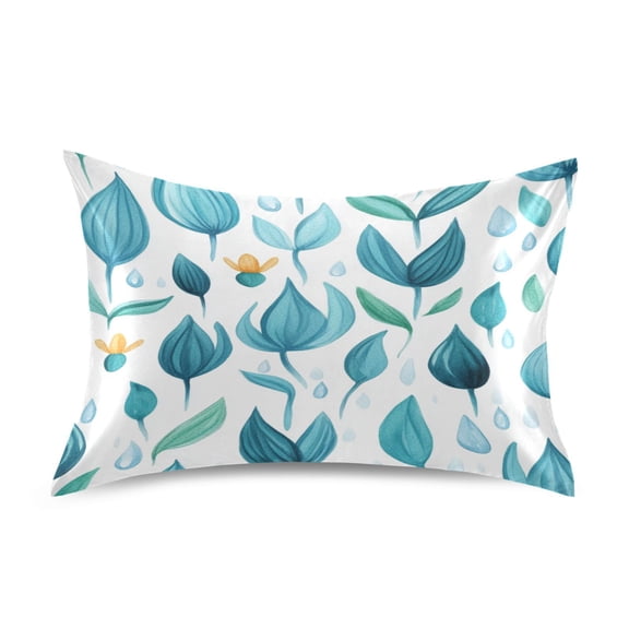Teal Leaf Design Satin Pillowcase 20''x40'' Double-Sided Print Soft Wrinkle Resistant