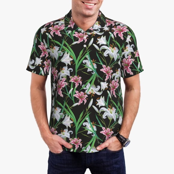 Disketp Fleurs de Lys pour Polos pour Hommes Manches Courtes Chemise de Golf pour Hommes Manches Courtes Athlétique -TG