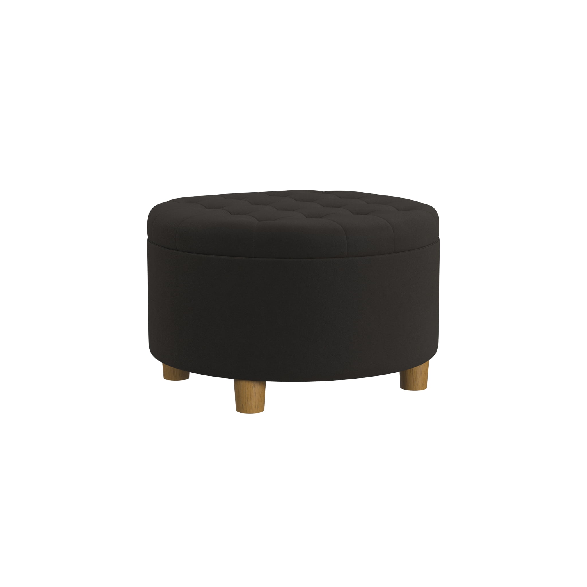 HomePop Large Round Button Tufted Storage Ottoman, Chocolate Brown Velvet