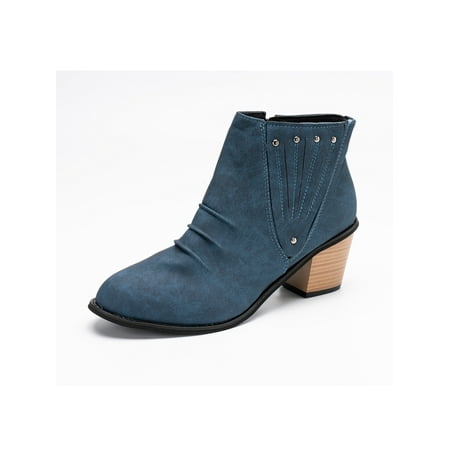 

Lacyhop Booties for Women Casual Mid Top Boots Low Heel Comfort Shoes Blue 7.5