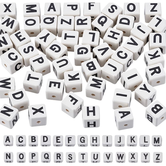 52Pcs 26 Styles Letter Beads 8.5mm A-Z Black Square Letter Beads Porcelain Cube Alphabet Beads