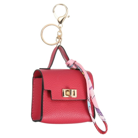 Mini Backpack Keychain, Cute Coin Purse Keychain PU Leather Backpack Purse Key Chain, Rose Red