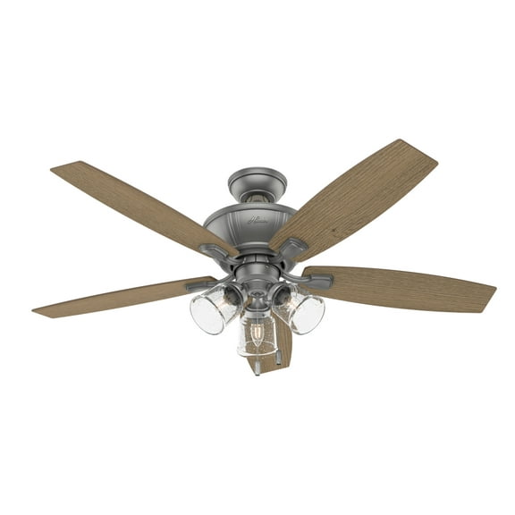 Hunter - Darlington Indoor Ceiling Fan With Light, 52-inch, Matte Silver, Formal-style, 3-speed WhisperWind Motor, 50837, for living rooms, bedrooms, home offices, kitchens