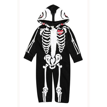 

Skeleton Halloween Costume Jumpsuit for Babies and Toddlers Unisex Hoodie Romper Outfit 0-18 Months
