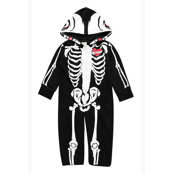 Skeleton Halloween Costume Jumpsuit for Babies and Toddlers Unisex Hoodie Romper Outfit 0-18 Months