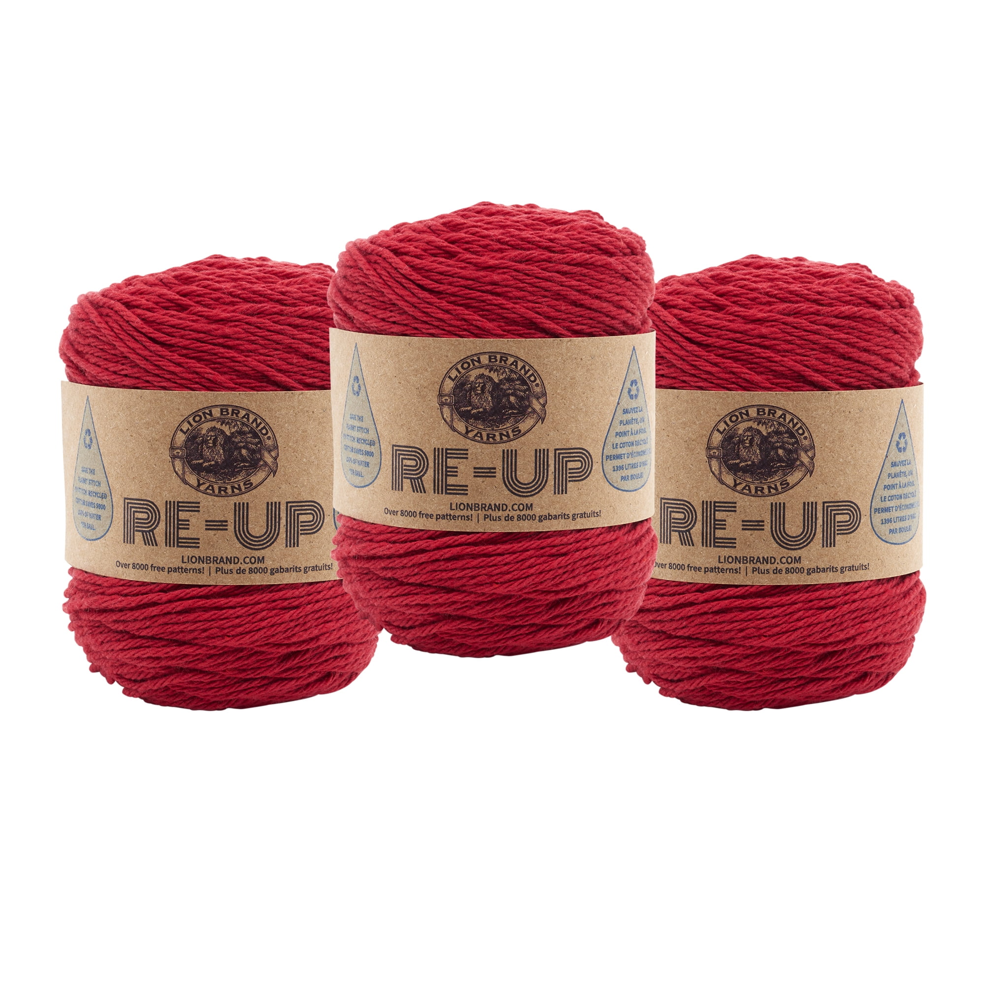 Lion Brand Yarn ReUp Red Recycled Cotton Medium Cotton, Polyester Red