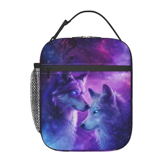 Cosmic Wolf Spirit Mystical Galaxy Wolves Lunch Bag Portable Thermal Lunch Box for Men and Women