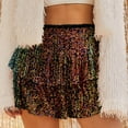 thumbnail image 6 of Generic Women's Cute Sequin Ruffle Skirt High Waist Glitter Layered Hem Sparkle Mini Skirt Shiny Mini Skirt Built in Shorts, 6 of 6