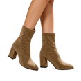 thumbnail image 6 of SAWOBUUN Women's Pointed Toe Ankle Boots Faux Suede Stretch Pull On Chunky Block Heel Sock Boots Fashion Casual Daily Booties, 6 of 7