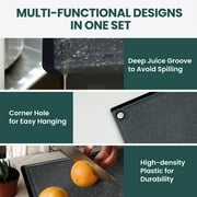 Kikcoin 3-Piece Plastic Large Cutting Boards Set for Kitchen, Chopping Board with Non-slip Feet and Juice Grooves