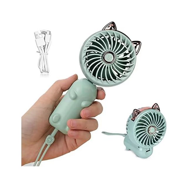 Mini ventilador recargable por USB, pequeño ventilador portátil plegable de 3 velocidades con cable de alimentación para oficina, viajes, hogar, exteriores ER
