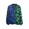 thumbnail image 6 of Liacowi Women Juniors Knit Cardigan Long Sleeve Sweater Leopard Pattern Patchwork Knitwear Coat Fall Casual Button Tops Outwear for Teen, 6 of 9