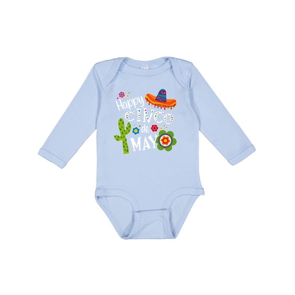 Inktastic Happy Cinco de Mayo- Sombrero, Cactus, Flowers Boys or Girls Long Sleeve Baby Bodysuit