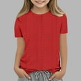 thumbnail image 2 of Gpaecead Girls Short Sleeve Shirts Crewneck Casual Pullover Kids Solid Color Blouse Tops 10 Years Red, 2 of 4