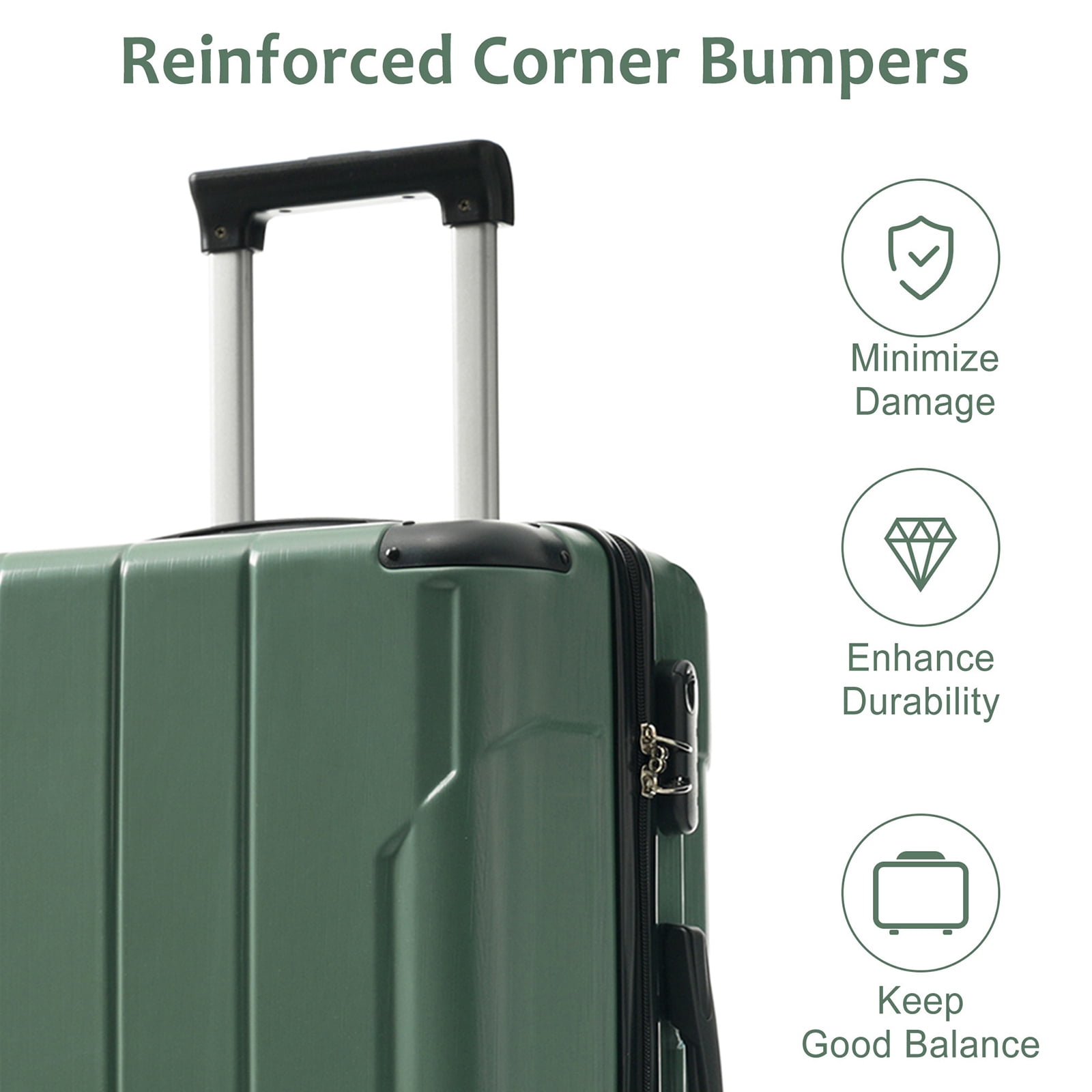 EUROCO 3 Piece Luggage Set, ABS Hardshell Lightweight Durable Suitcase with Double Spinner Wheels for Travel(20"/24"/28"),Green