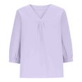 thumbnail image 5 of DHFJKG Womens V Neck T Shirt Loose Fit 3/4 Sleeve Solid Color Basic Tee Summer Breathable Linen Beach Vacation Clothes Comfy Tops, 5 of 5