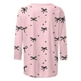 thumbnail image 6 of Women's Valentine's T-Shirt Three Quarter Sleeve Bow Print Crewneck Top for Romantic Pink M, 6 of 7