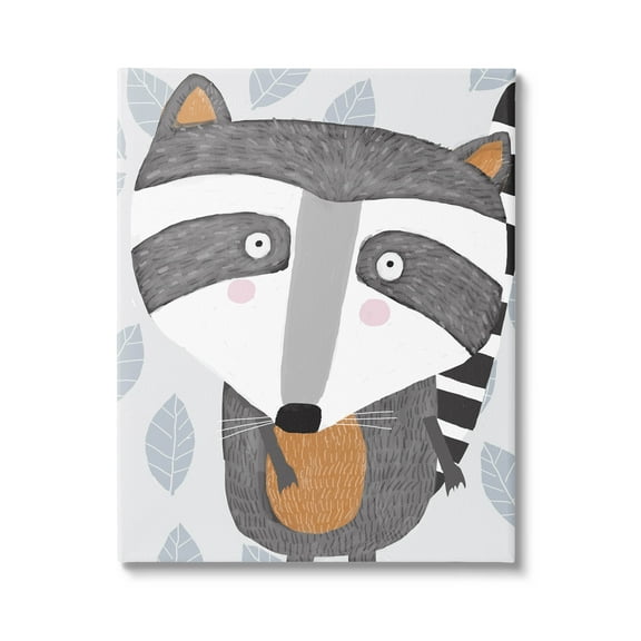 Stupell Industries Raccoon Animal Patterned Leaves Graphic Art Gallery Wrapped Canvas Print Wall Art, Design by Carla Daly