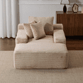 thumbnail image 2 of Oversized Chaise Lounge Chair Indoor, Corduroy Upholstered Sleeper Sofa Daybed with 3 Throw Pillows and Wide Armrest for Living Room, No Assembly Required,Beige, 2 of 12