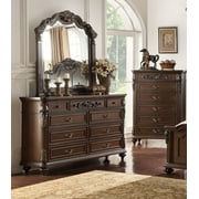 Bedroom Furniture Traditional Formal Eastern King Size Bed Dresser Mirror Nightstand 4pcs Set Dark Brown