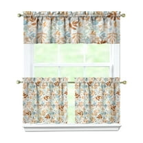 Rod Pocket Kitchen Curtain Set 3-Piece, 27.5x36 Inch Valance & Tier Drapes, Polyester Pongee Cafe Curtains for Living Room, Bathroom, Farmhouse Rustic Country Window Treatments.