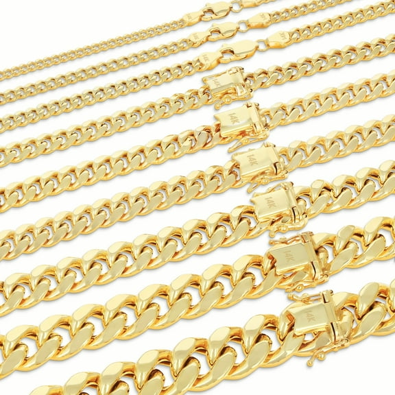 Nuragold 14K Real Yellow Gold Miami Cuban Link Chain Necklace 16"-30" (3mm-12.5mm) Italian Jewelry for Men & Women