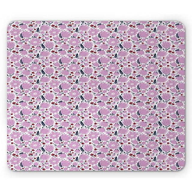 Magnolia Mouse Pad, Flower Bloom Pattern with Grunge Effect Botanical Garden Art Design, Rectangle Non-Slip Rubber Mousepad, Ruby Dark Blue and Lilac, by Ambesonne