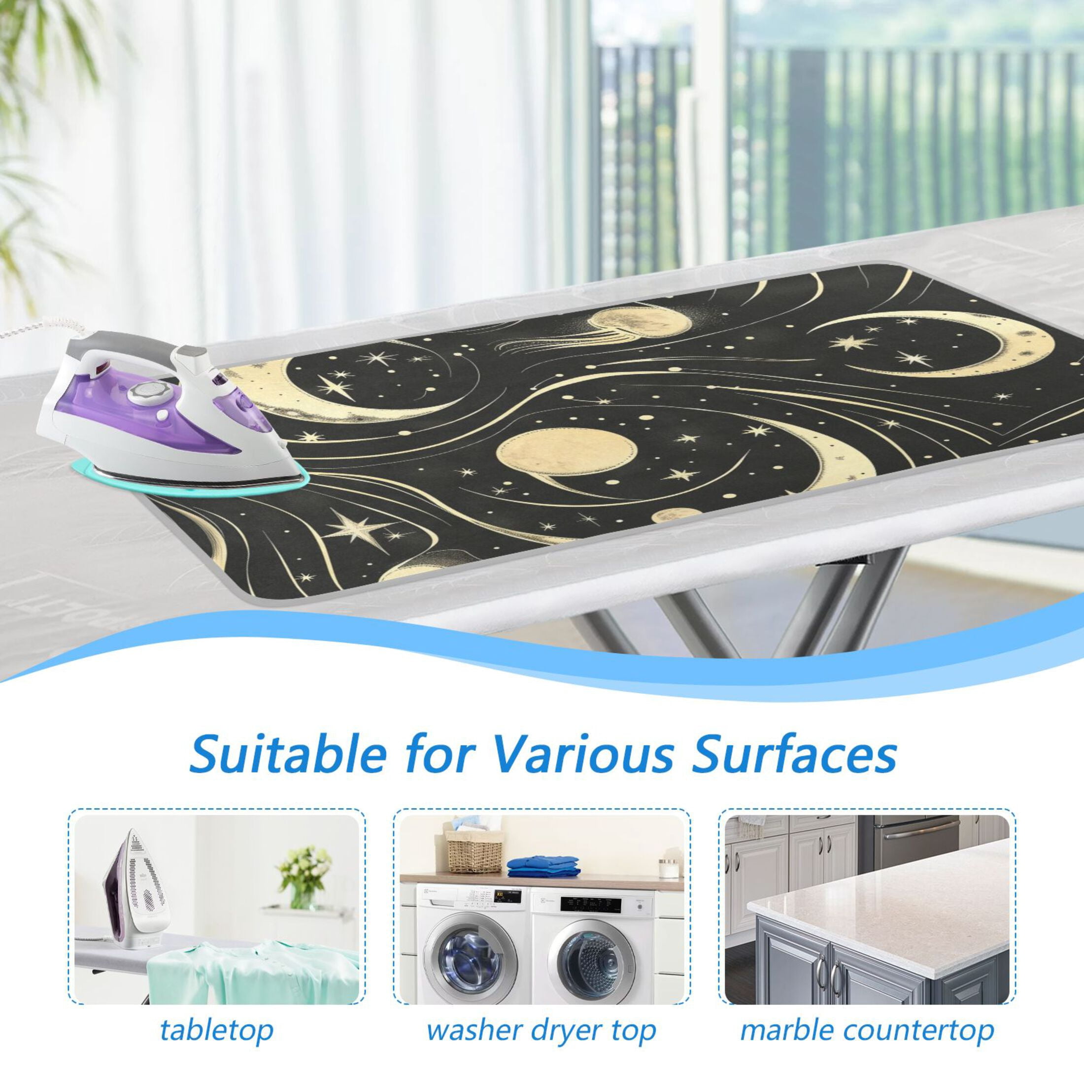 Moon Stars Movement Ironing Mat Blanket Portable Travel Ironing Pad Heat Resistant Pad 47.2" x 27.6”