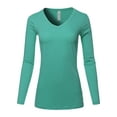 thumbnail image 1 of A2Y Women's Basic Solid Soft Cotton Long Sleeve V-neck Top T-shirt Ash Mint 2XL, 1 of 3