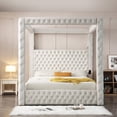 thumbnail image 2 of Luxurious Velvet Canopy King Bed with Speaker and USB Connection in Cream, 2 of 9